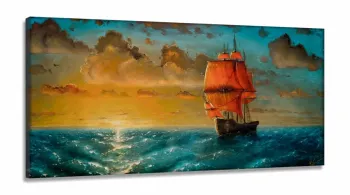 Quadro Decorativo Pintura Navio em Tecido Canvas 130x60