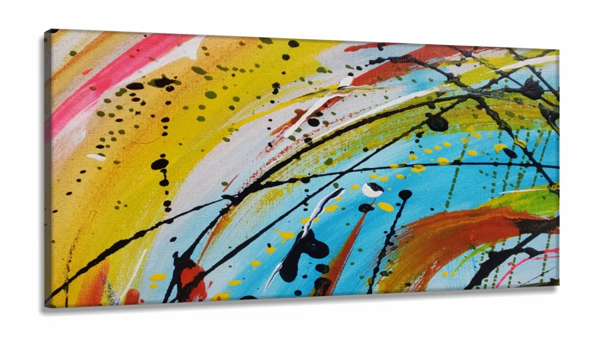 Quadro Decorativo Pintura Respingos em Tecido Canvas 130x60 cm Imagem
