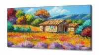 Quadro Decorativo Sala Quarto Pintura Casinha Rústica em Tecido Canvas 130x60 - Foto 2