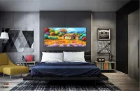 Quadro Decorativo Sala Quarto Pintura Casinha Rústica em Tecido Canvas 130x60 - Foto 4