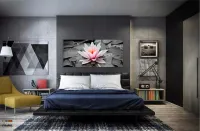 Quadro Água Flor Lírio De Rosa Aquático Mosaico em Tecido canvas 130x60 - Foto 4