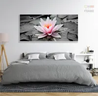 Quadro Água Flor Lírio De Rosa Aquático Mosaico em Tecido canvas 130x60 - Foto 6