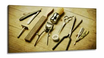 Quadro Barbearia Decorativo Instrumentos Retrô em Tecido Canvas