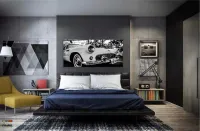 Quadro Decorativo  Carro Antigo Preto e Branco em Tecido Canvas 130x60 - Foto 4