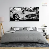 Quadro Decorativo  Carro Antigo Preto e Branco em Tecido Canvas 130x60 - Foto 6