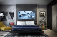 Quadro Decorativo  Medicina Stetoscópio Azul em Tecido canvas 130x60 - Foto 4