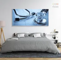 Quadro Decorativo  Medicina Stetoscópio Azul em Tecido canvas 130x60 - Foto 6