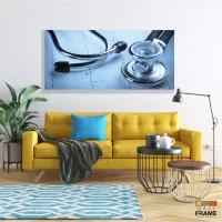 Quadro Decorativo  Medicina Stetoscópio Azul em Tecido canvas 130x60 - Foto 7