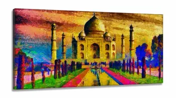 Quadro Decorativo 130x60 Sala Quarto Arte Índia Taj Mahal em Tecido Canvas