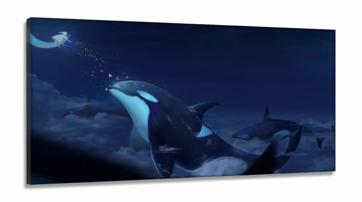 Quadro Decorativo Baleia em Tecido Canvas 130x60 Imagem