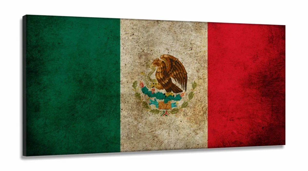 Quadro Decorativo Bandeira México Vintage Mosaico 130x60 em Tecido Canvas Imagem