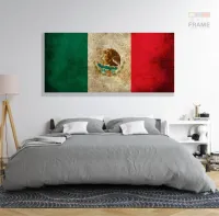 Quadro Decorativo Bandeira México Vintage Mosaico 130x60 em Tecido Canvas - Foto 6