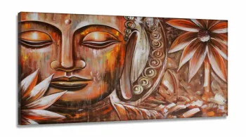 Quadro Decorativo Buda Artistico Marrom em Tecido Canvas 130x60 cm