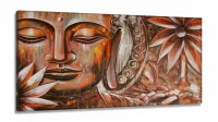 Quadro Decorativo Buda Artistico Marrom em Tecido Canvas 130x60 cm