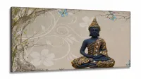 Quadro Decorativo Buda Azul Artistico em Tecido Canvas 130x60 cm