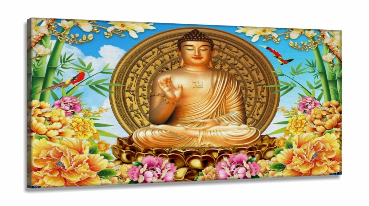 Quadro Decorativo Buda de Ouro em tecido em Tecido canvas 130x60 Imagem