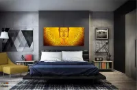 Quadro Decorativo Buda Meditação Amarelo Arte 130x60 em Tecido Canvas - Foto 4