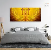 Quadro Decorativo Buda Meditação Amarelo Arte 130x60 em Tecido Canvas - Foto 6