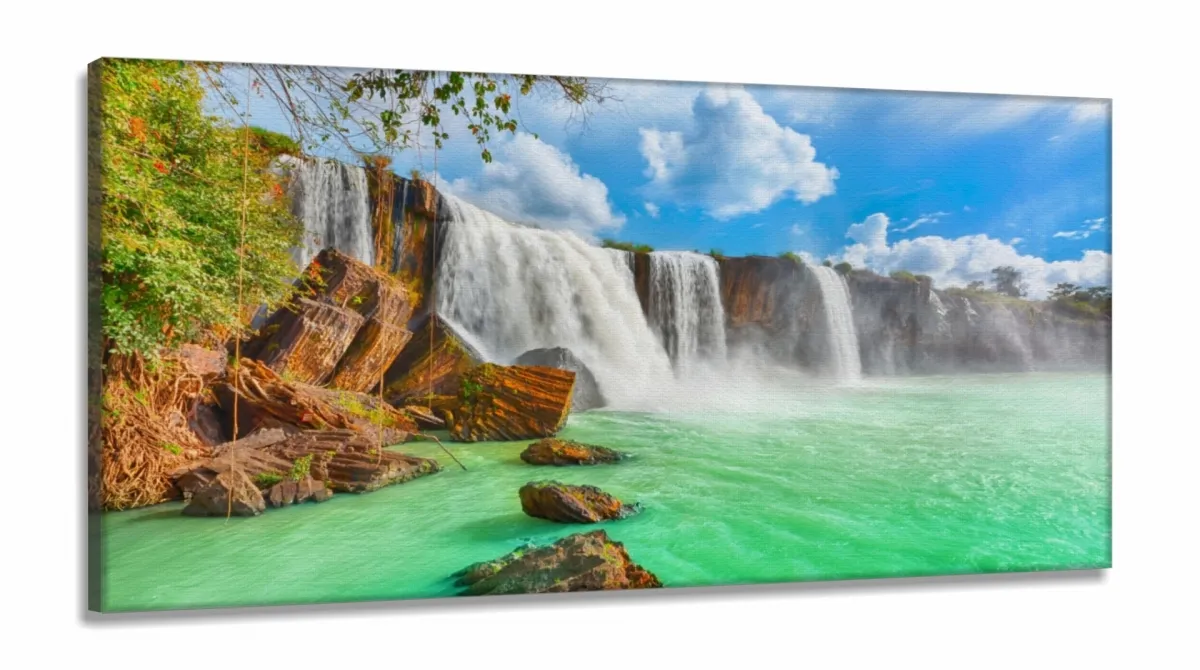 Quadro Decorativo Cachoeira Hd  130x60 em Tecido Canvas Quarto Sala Imagem