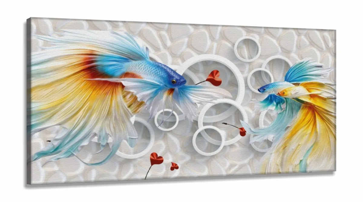 Quadro Decorativo Carpas Japão em Tecido Canvas 130x60 cm Imagem
