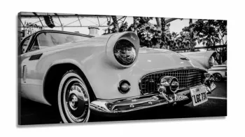Quadro Decorativo Carro Antigo Preto e Branco em Tecido canvas 130x60