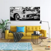 Quadro Decorativo Carro Antigo Preto e Branco em Tecido canvas 130x60 - Foto 7
