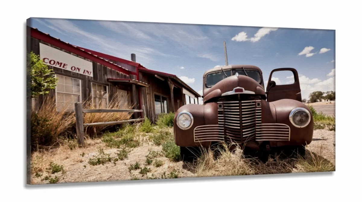 Quadro Decorativo Carro Antigo Sala 130x60 em Tecido Canvas Imagem