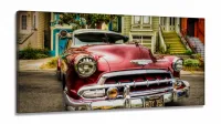 Quadro Decorativo Carro Vintage Escritório em Tecido Canvas 130x60