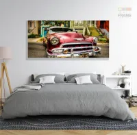 Quadro Decorativo Carro Vintage Escritório em Tecido Canvas 130x60 - Foto 6