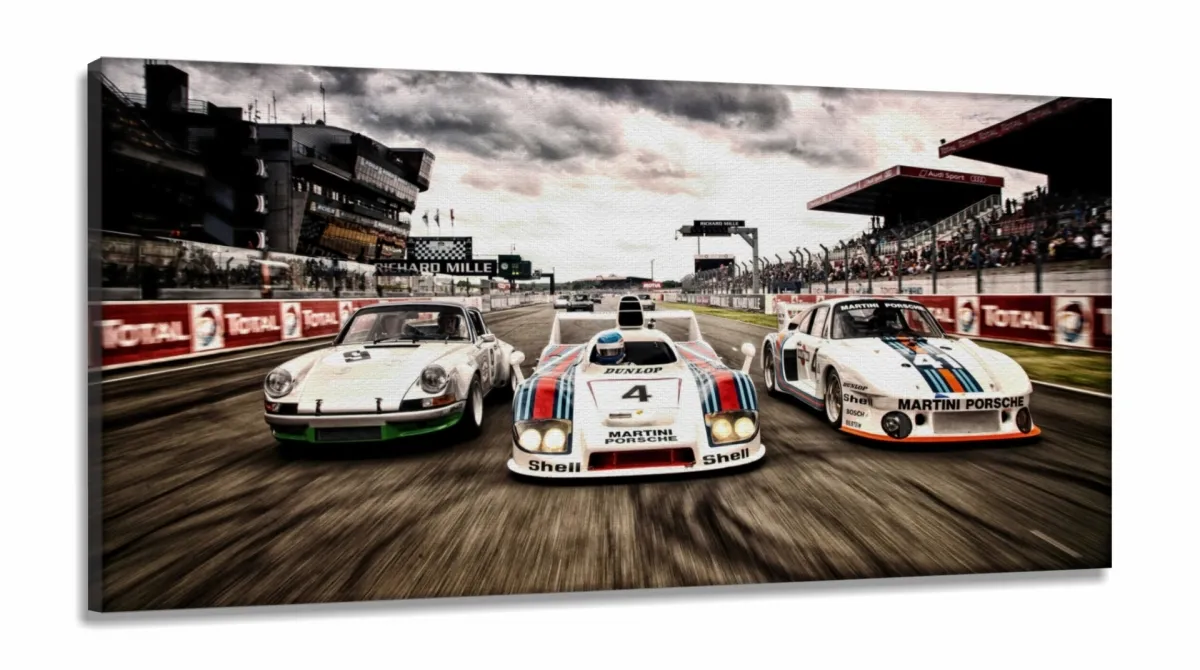 Quadro Decorativo Carros De Corrida Em Tecido Canvas 130x60 Imagem