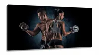 Quadro Decorativo Casal Halter Fitness 130x60 em Tecido Canvas