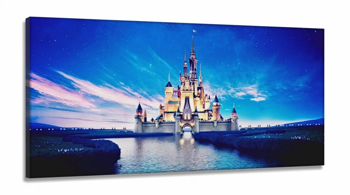 Quadro Decorativo Castelo Disney Lago 130x60 em Tecido Canvas Imagem