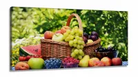 Quadro Decorativo Cesta De Frutas em Tecido Canvas 130x60  Sala