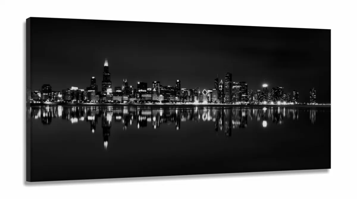 Quadro Decorativo Cidade Branco Preto 130x60 em Tecido Canvas  Sala Quarto Imagem