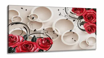 Quadro Decorativo Circulos e Rosas  Estilo 3d em Tecido canvas 130x60