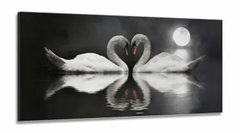 Quadro Decorativo Cisnes Apaixonados 130x60 Sala Quarto em Tecido Canvas
