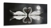 Quadro Decorativo Cisnes Apaixonados 130x60 Sala Quarto em Tecido Canvas