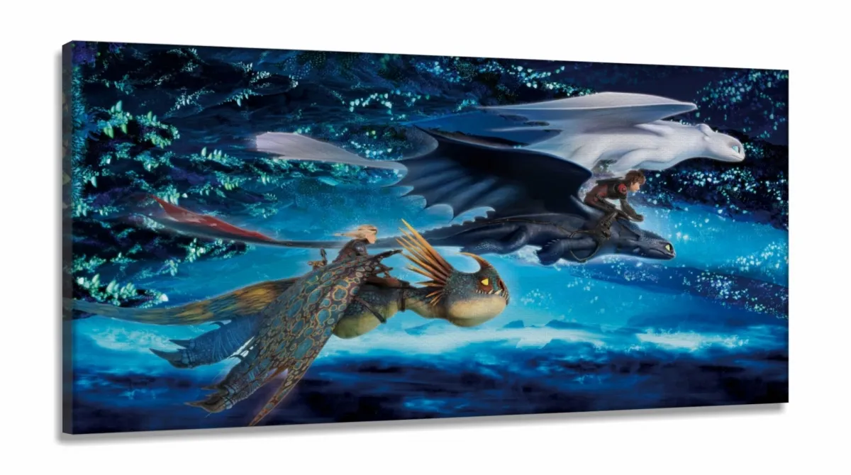 Quadro Decorativo Como Treinar Seu Dragao 130x60 em Tecido Canvas Imagem