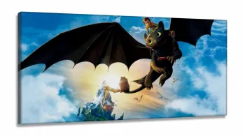 Quadro Decorativo Como Treinar Seu Dragao2 em Tecido Canvas 130x60 Cm