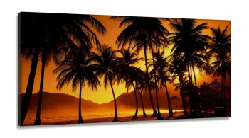 Quadro Decorativo coqueiros Por do Sol 130x60 em Tecido Canvas
