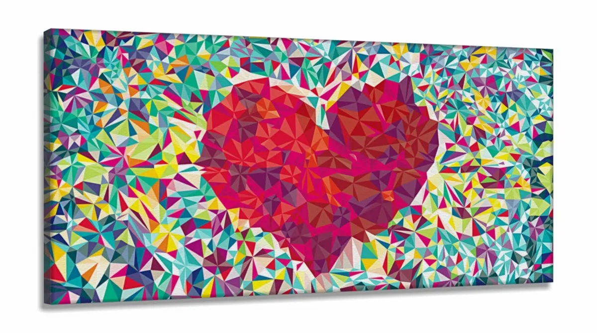 Quadro decorativo Coração Origami em Tecido Canvas 130x60 Imagem