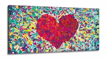 Quadro decorativo Coração Origami em Tecido Canvas 130x60