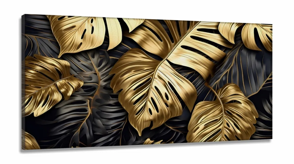 Quadro Decorativo Costela de Adão Dourado em Tecido Canvas 130x60 cm Imagem