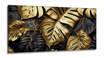 Quadro Decorativo Costela de Adão Dourado em Tecido Canvas 130x60 cm