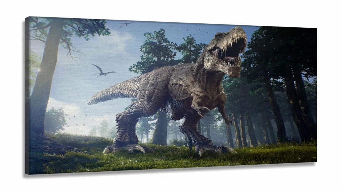Quadro Decorativo Dinossauro em Tecido Canvas 130x60 Imagem