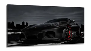 Quadro Decorativo Ferrari Preta 130x60 em Tecido Canvas