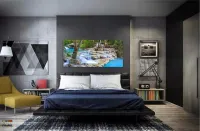 Quadro Decorativo Fluxo De Cachoeira Azul 130x60 em Tecido Canvas  Sala Quarto - Foto 4