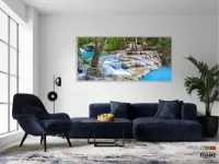 Quadro Decorativo Fluxo De Cachoeira Azul 130x60 em Tecido Canvas  Sala Quarto - Foto 5