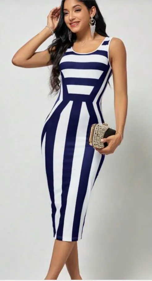 SHEIN Clasi Impressão Listrada Vestido Bodycon