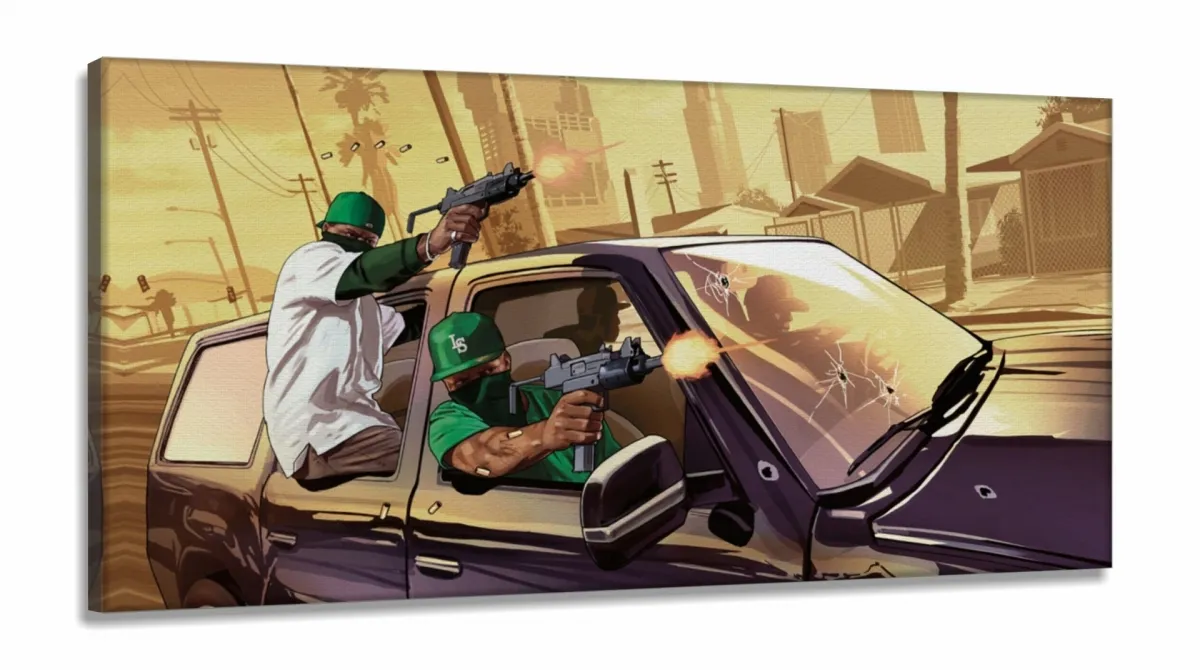 Quadro decorativo GTA V Jogos em Tecido Canvas 130x60 Imagem